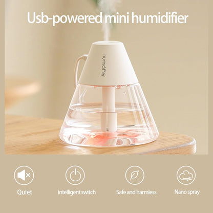 INVODA Mini Humidifiers, 260ml USB Personal Cool Mist Humidifier, Cute Volcanoes Desktop Air Humidifier with Night Light