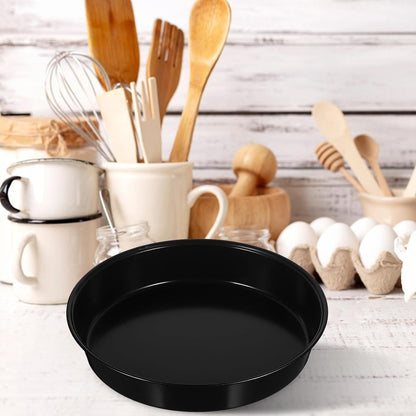 Homoyoyo 8 Inch Non-Stick Round Cake Pan, Black Carbon Steel Pizza Pan for Baking