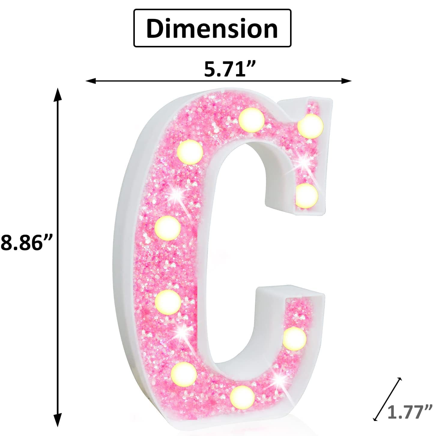 Light Up Letters, Glitter Alphabet Letter Sign Pink LED Marquee Letter Lights Battery Powered for Night Light Girls Bedroom Birthday Party Wedding Home Christmas Decorations Gift for Her-Pink C