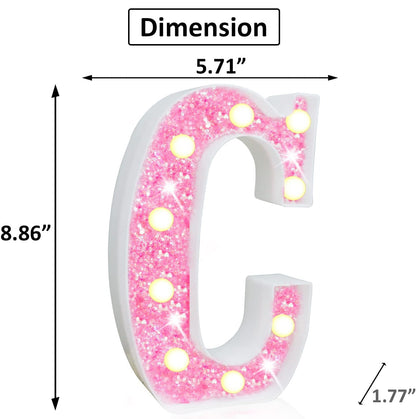 Light Up Letters, Glitter Alphabet Letter Sign Pink LED Marquee Letter Lights Battery Powered for Night Light Girls Bedroom Birthday Party Wedding Home Christmas Decorations Gift for Her-Pink C