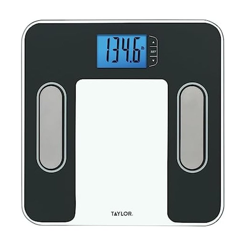 Taylor Digital Glass Body Composition Scale, Bathroom Scale for Body Weight, Measures Body Fat, Body Water, Muscle Mass and BMI, 10-User Recognition, FSA HSA Eligible, 400 lb Capacity, White and Black