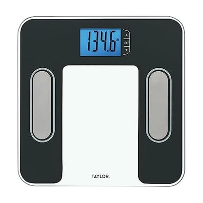 Taylor Digital Glass Body Composition Scale, Bathroom Scale for Body Weight, Measures Body Fat, Body Water, Muscle Mass and BMI, 10-User Recognition, FSA HSA Eligible, 400 lb Capacity, White and Black