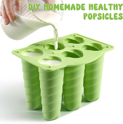 Popsicles Molds, 6 Cavity Ice Pop Mold with 20pcs Wooden Sticks, Silicone Popsicle Mold, Easy Release Ice Cream Molds, BPA Free Ice Cream Maker for Summer Party, Homemade Popsicles Frozen Dessert
