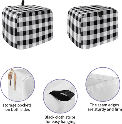 Vintage Farmhouse Toaster Cover 2 Slice, Black and White Checkered Design with Loop for Dust Protection