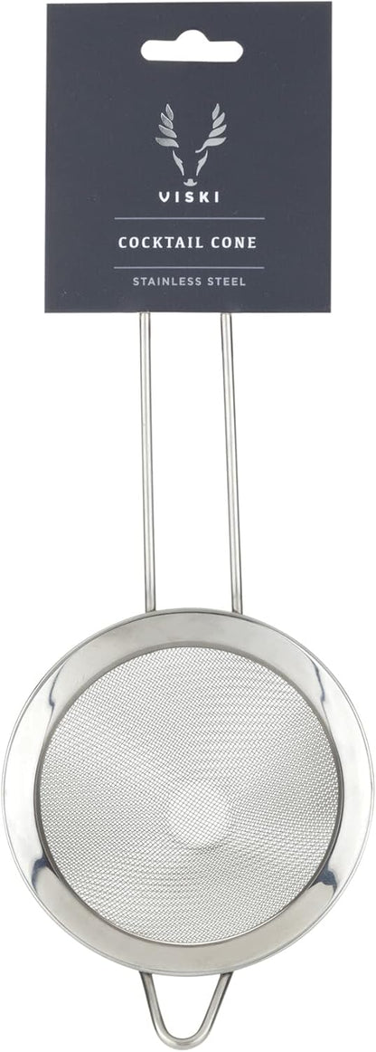 Viski Cone Strainer, Fine Mesh Stainless Steel Bar Tool, Small Cocktail Strainer, 9.24in