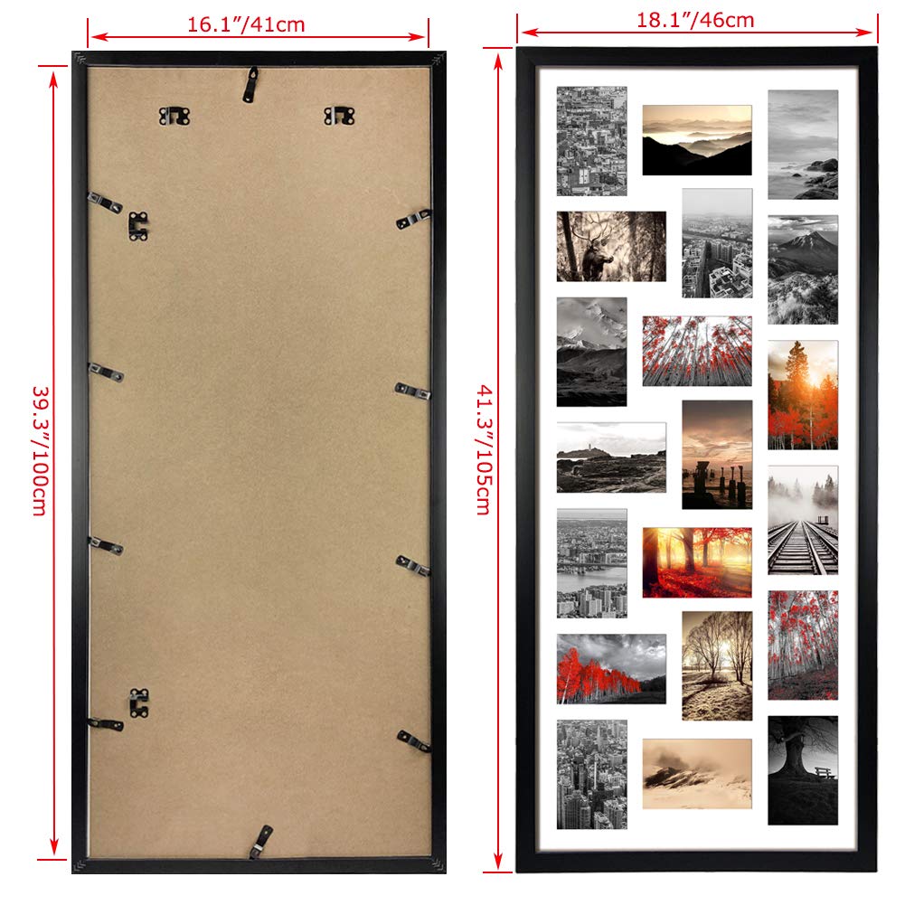 QUTREY 20 Opening 4x6 Collage Picture Frame Set of 2, 18.1x41.3 inches Black Multiple Frames Display 4 by 6 inch Photos with Mat for Wall Hanging