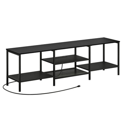 HOOBRO TV Stand with Power Outlets to 75 Inches, TV Console Table with Open Storage Shelves Cabinet, Industrial Media Entertainment Center for Living Room Bedroom, Black BB80DS01