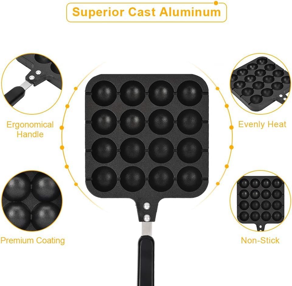 Takoyaki Baking Tray - 16 Holes Takoyaki Grill Pan Maker for Japanese Octopus Meatballs with 4 Baking Pins