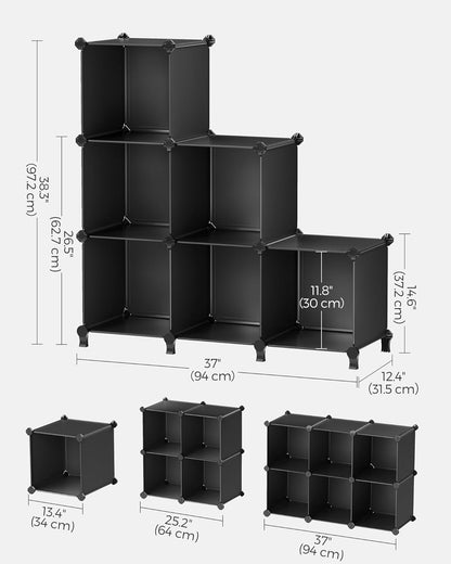 SONGMICS 6 Cube Storage Organizer - Modular Bookshelf & DIY Closet Solution | Black, 11.8" Cubes