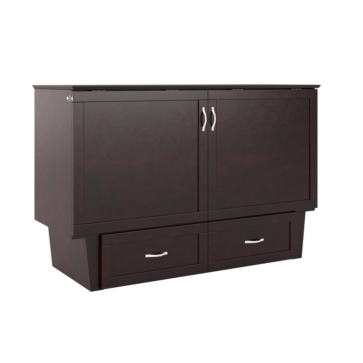 AFI, Chelsea Mid-Century Modern Queen Solid Wood Murphy Bed Chest with 6" Mattress, Storage Drawer & Built-in USB Charger, Espresso