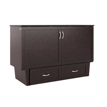 AFI, Chelsea Mid-Century Modern Queen Solid Wood Murphy Bed Chest with 6" Mattress, Storage Drawer & Built-in USB Charger, Espresso