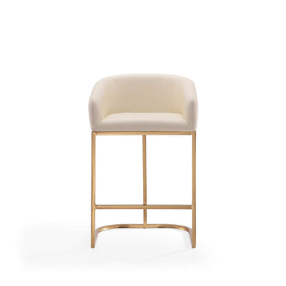 Manhattan Comfort Louvre 26 Inch Mid Century Modern Counter Height Bar Stools - Elegant Faux Leather Padded Seat, Stainless Steel Base with Footrest, Fully Assembled Barstools, Set of 1, Cream