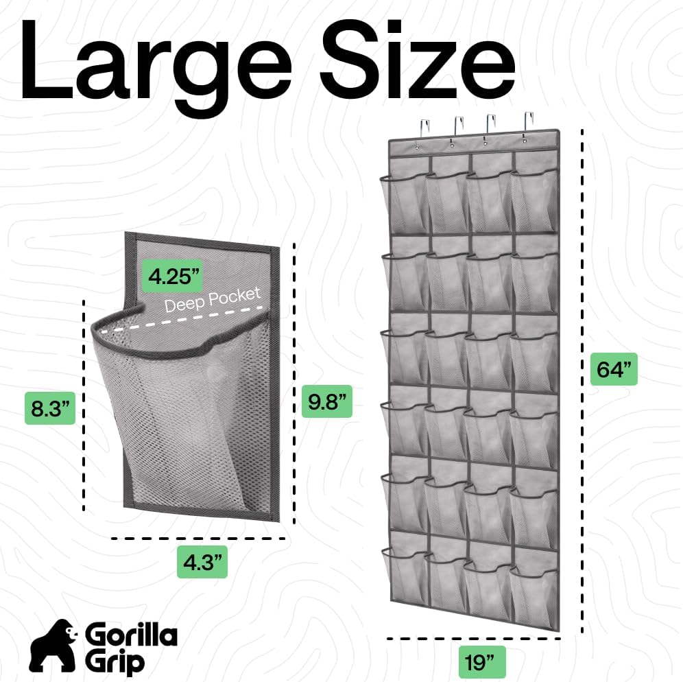 24 Closet 40 lbs, Closets GORILLA GRIP Over the Door Shoe Organizer, Large Breathable Mesh Pockets, Space Saving