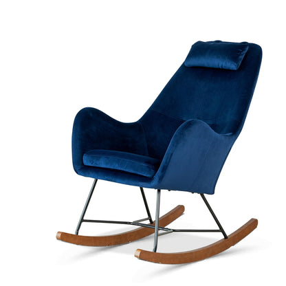 GDFStudio 27.5" Mid-Century Modern Velvet Indoor Rocking Chair, Upholstered Comfy Accent Chair with Solid Legs, High Backrest Armchair Gliders Nursery Rocking Chairs for Living Room Bedroom, Blue