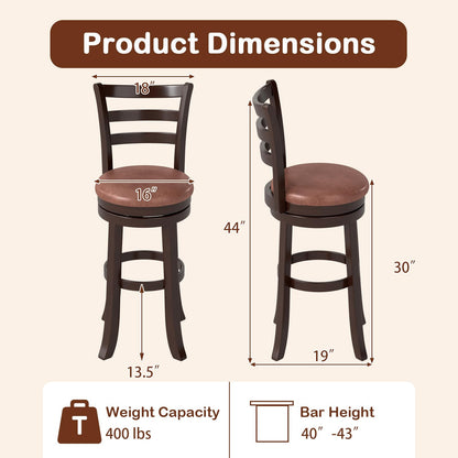 Giantex Swivel Bar Stools Set of 4, 30" Upholstered Counter Height Bar Chairs w/High Backrest, Faux Leather Seat, Solid Rubber Frame & Wrap-Around Footrest, Wooden Barstools for Kitchen Island, Pub