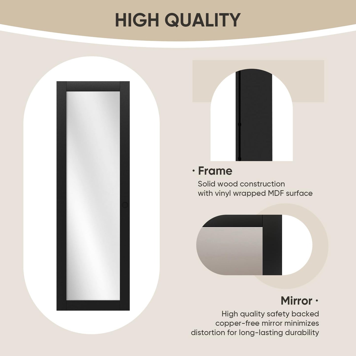 JUBEST 48" x 80" Mirror Closet Door, Preassembled One Side Mirror Door with Hardware Kit & Matching Fascia, Solid Wood Frame with Water-Proof PVC Surface, Easy to Install, Black