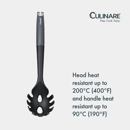 Culinare Spaghetti Spoon with Portion Measure, Heat Resistant Pasta Server Safe for Non Stick Cookware, Dishwasher Safe