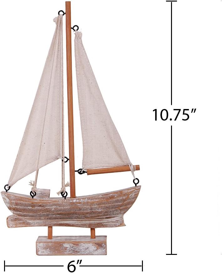 Sailboat Wooden Small Nautical Sail Boat Decor Coastal Beach Themed Ornaments for Home Bathroom Room Bedroom (B)