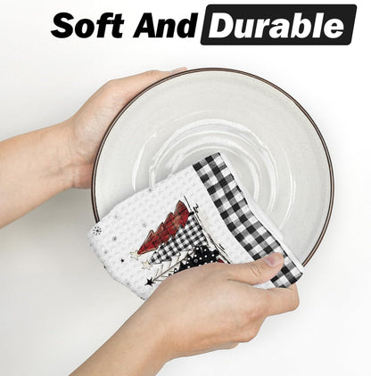 12x24 Inch Set 4 Artoid Mode Black Xmas Tree Snowman Merry Christmas Bar Kitchen Towels, Quick Dry Microfiber Cloth