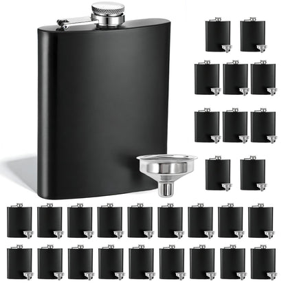 30 Pieces Hip Flasks Set Stainless Steel Liquor Flask with Funnel Metal Leak Proof Flask Pocket Whiskey Flasks for Laser Engraving, Black