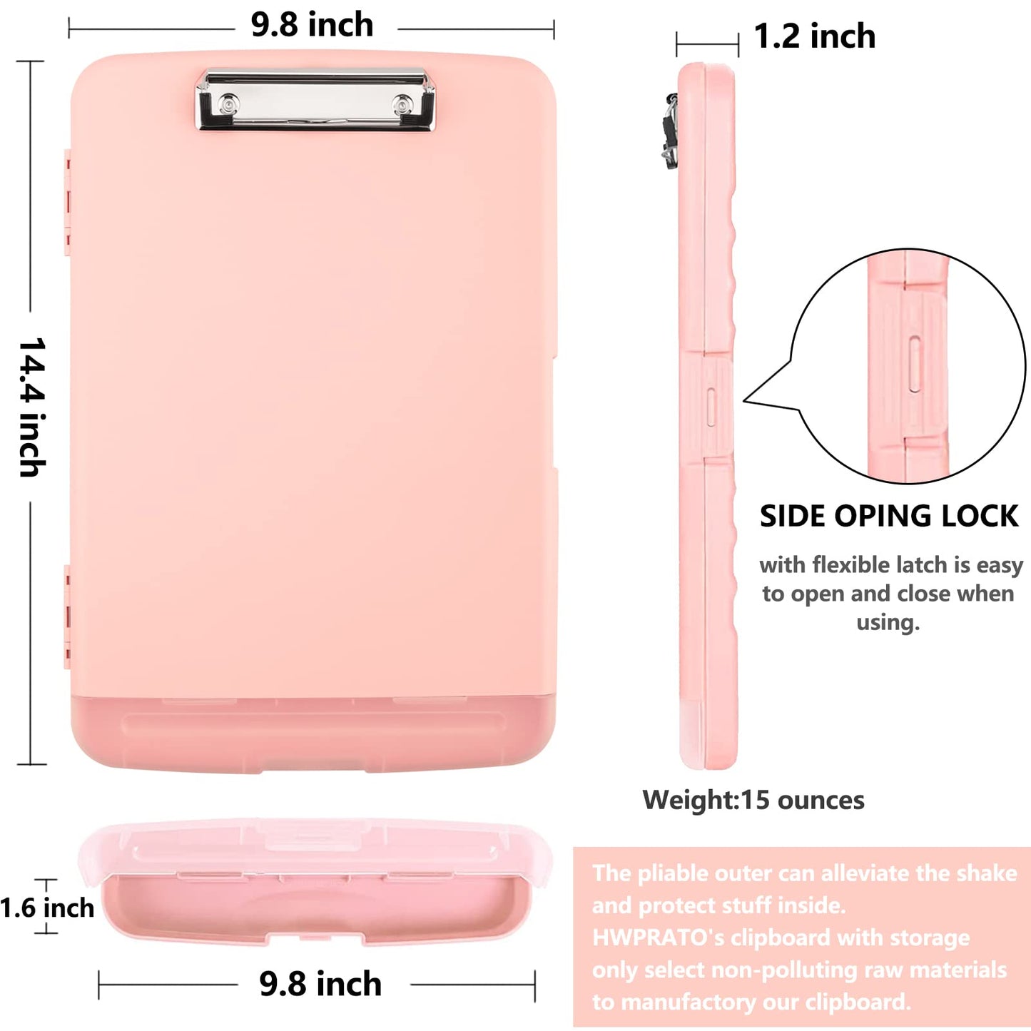 HWPRATO Clipboards Organizer Clipboard with Storage Nursing Clipboard Foldable File Folder Plastic Folio with Storage Case for Teacher,Kids,Doctor,Offices (Light Pink)