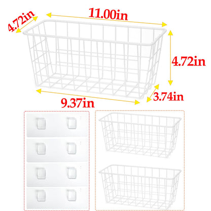 2 Set LeleCAT Hanging Wall Basket Organizer Over the Cabinet Door Adhesive Wire Baskets for Organizing Kitchen Food Pantry Bathroom Shelf Storage No Drilling Wall Mounted,White