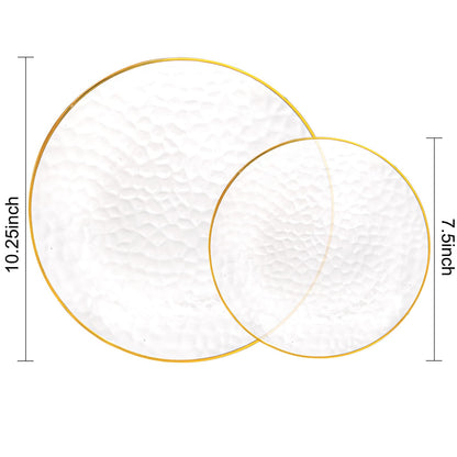 Rubtlamp 60Pcs Clear Plastic Plates,Clear Disposable Plates With Gold Rim,Heavy-duty Gold Plates,Hammered Party Plates Include 30Clear Dessert-Platos,30Dinner-Platos for Wedding, Party