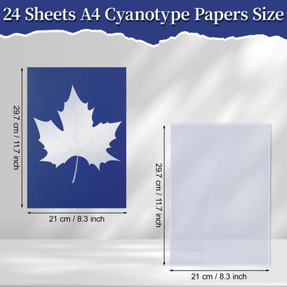 gisgfim Sun Cyanotype Printing Paper Kit A4 24 Sheets Cyanotype Papers with 1 Sheet Acrylic Panel and Manual High Sensitive Nature Solar Activated UV Sun Printing for Arts DIY Crafts Project