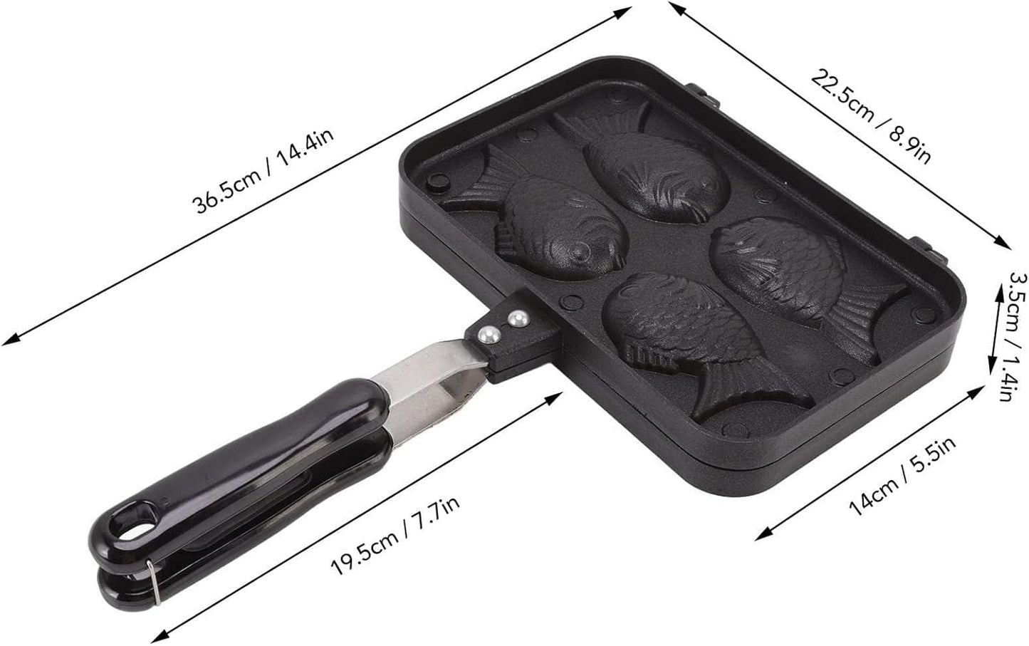Taiyaki Fish Shaped Pancake Maker Pan, Non-Stick Double Baking Pan with 4 Fish for Kitchen Waffle Baking