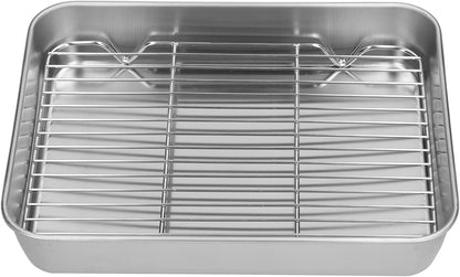 Stainless Steel Roasting Pan, Broiler Pan with Rack Set, Rectangular Roaster for Cooking and Baking