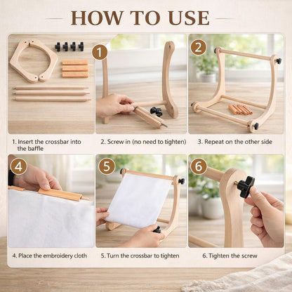 Embroidery Table Stand for Lap or Tabletop, Hands-Free Wooden Needlepoint Holder with 2 Pole Sets for Cross Stitch, Sewing and Needlework
