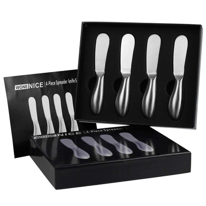 WoneNice 4-Piece Spreader Knife Set, Stainless Steel for Cheese Butter Jam, Dishwasher Safe Kitchen & Serving Utensils, Gift for Wedding Housewarming Christmas