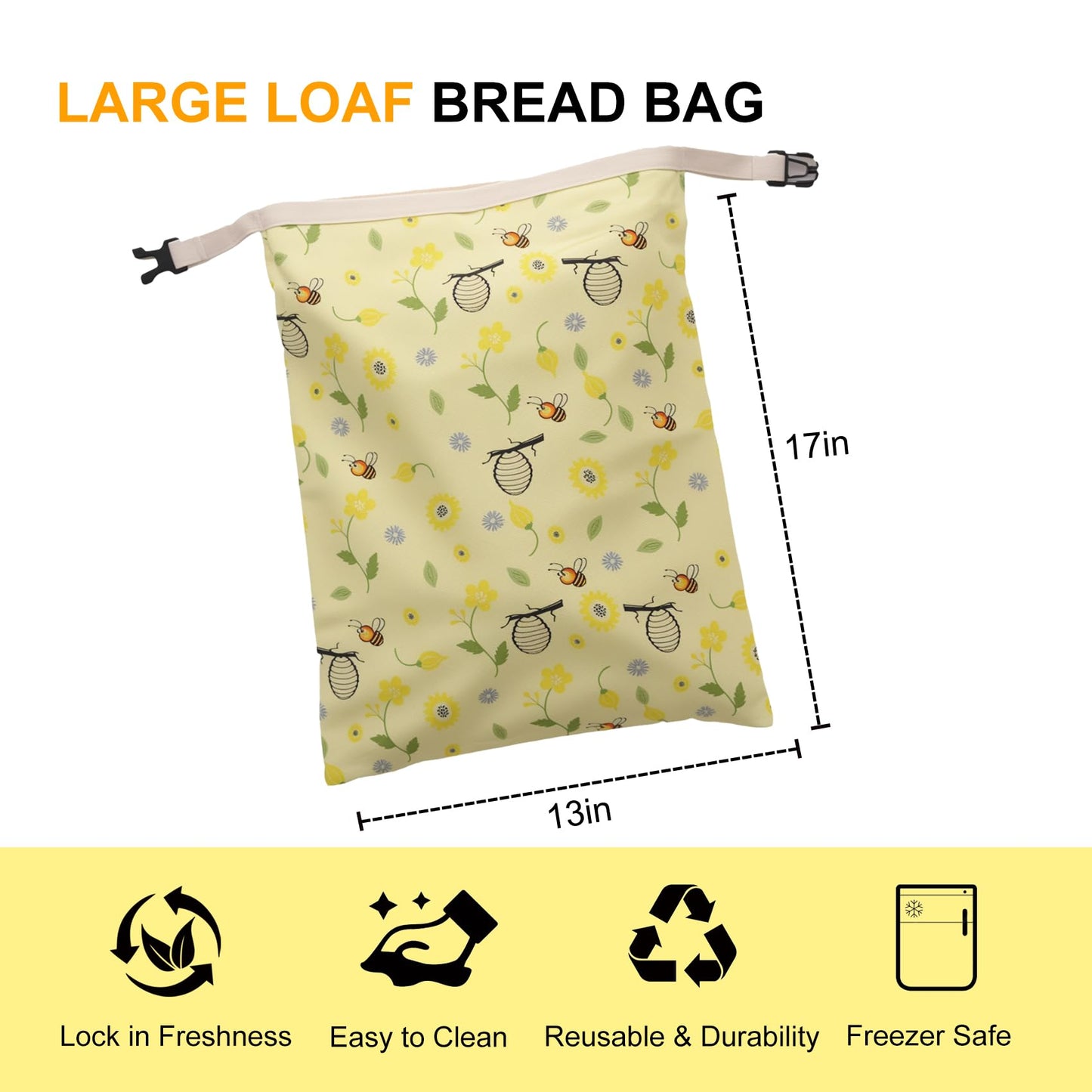 Cnkaite 2 Pack Reusable Beeswax Bread Bags for Homemade Sourdough Bread, 17"×13" XL Cotton Beeswax Bags Keep Bread Fresh Sourdough bag, Freezer Safe Storage Container Keep Loaf Fresh