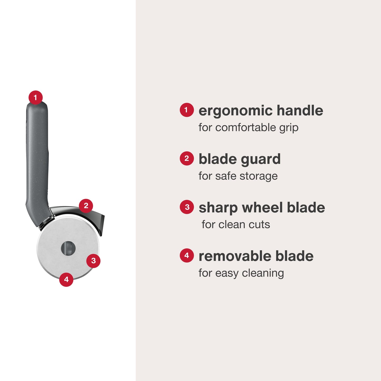 Zyliss Pizza Cutter with Removable Wheel - Stainless Steel Blade - Kitchen Tool and Gadget for Right- and Left-Handed Use - Dishwasher Safe - New Sharp Edge Pizza Cutter