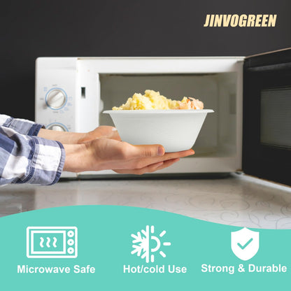 JINVOGREEN 200 Count 12 oz Paper Bowls, Disposable Compostable Bowls Bulk, Heavy Duty Biodegradable Bagasse Bowl for Snacks, Soup, and Salads, White