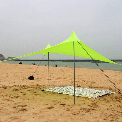 Family Tent Instant Cabana Canopy Sunwall Family Beach Tent Sunshade Sun Shade UPF50 UV Protection Tent with 2 Lightweight Folding Steel Poles 4 Sandbag Anchors Large Portable Rain Camping Tarp