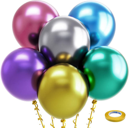 Bezente Metallic Chrome Balloons - 18 Inch Assorted Latex Party Balloons | 30 Pack for New Year, Birthday, Wedding Decor
