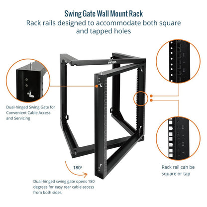 Tecmojo 12U Wall Mount Server Rack, Open Frame Network Rack for 19" Computer/AV/Data/IT/Media Equipment, 18" Depth, 16" Apart Mounting Holes, Swing Gate, Square and Tapped Holes