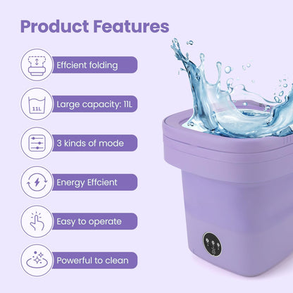 FETIONS Portable Washing Machine, 11L Foldable Washer with 3 Modes, Deep Cleaning for Underwear, Baby Clothes, and