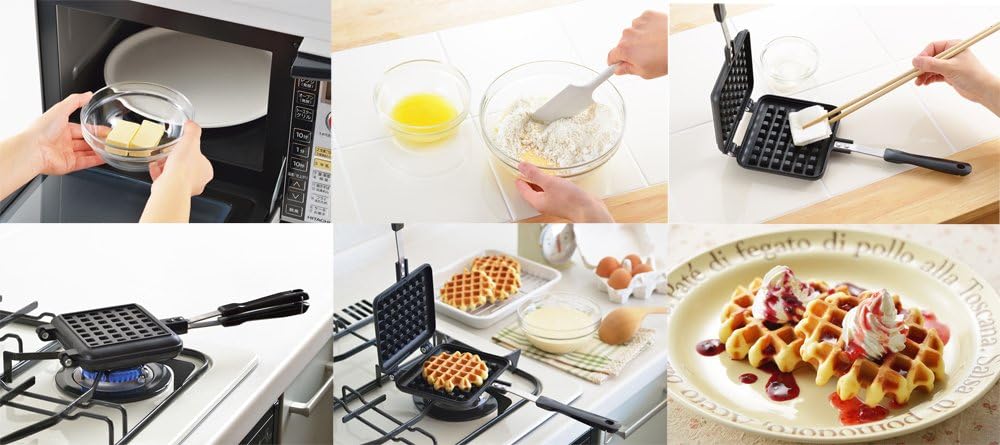 Yoshikawa SJ2275 Waffle Maker, Single, Black, Fluorine Treatment for Gas Stoves, 13.6 x 5.6 x 1.3 inches