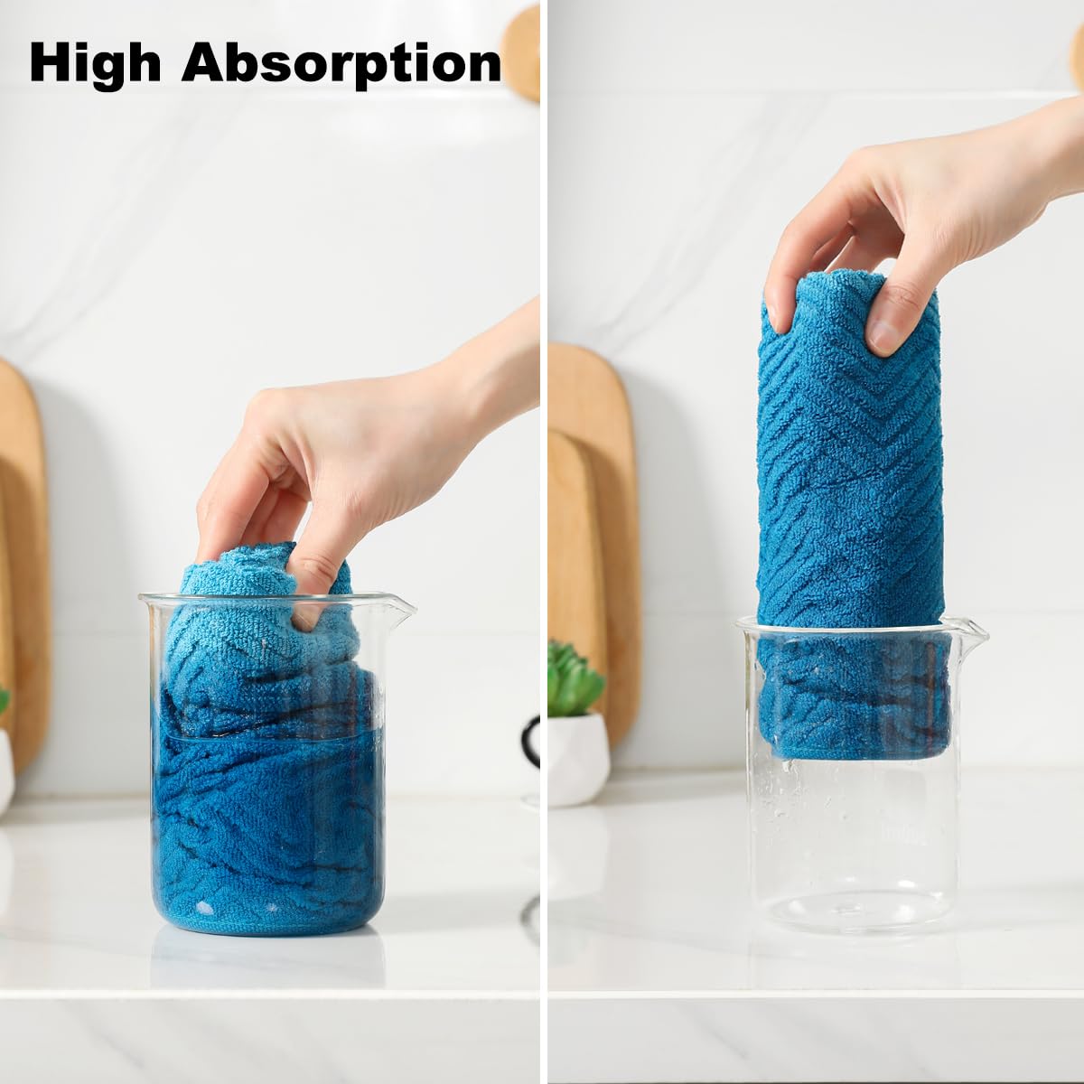 QAJ 100% Cotton Kitchen Towels and Dishcloths Set, Pack of 8 Super Absorbent 16" x 25" Kitchen Towels and 13" x 13" Dish Cloths (400 GSM)