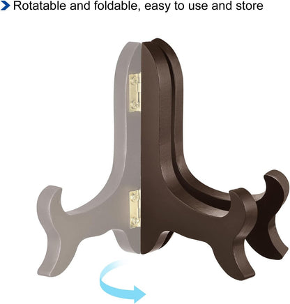 uxcell 3pcs Wooden Folding Easel Plate Holder, 4" Brown Display Stand for Decorative Picture Frame