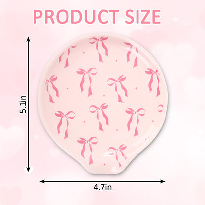 JarThenaAMCS 4.7inch Valentine's Day Pink Bow Spoon Rest Bowknot Small Coffee Ceramic Spoon Holder for Gift Coffee Stirrers Station Teaspoon Bar Stove Top Kitchen Counter Accessories