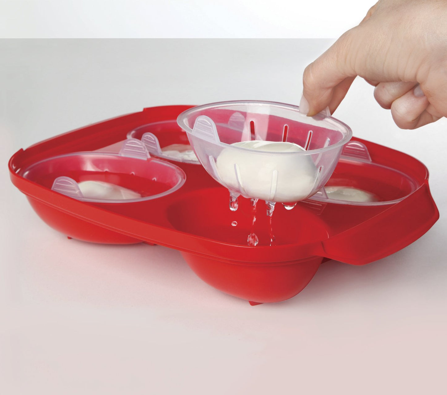 Sistema Microwave Poacher for up to 4 Eggs, Red/Clear, 28.7 x 20.5 x 8.4 cm