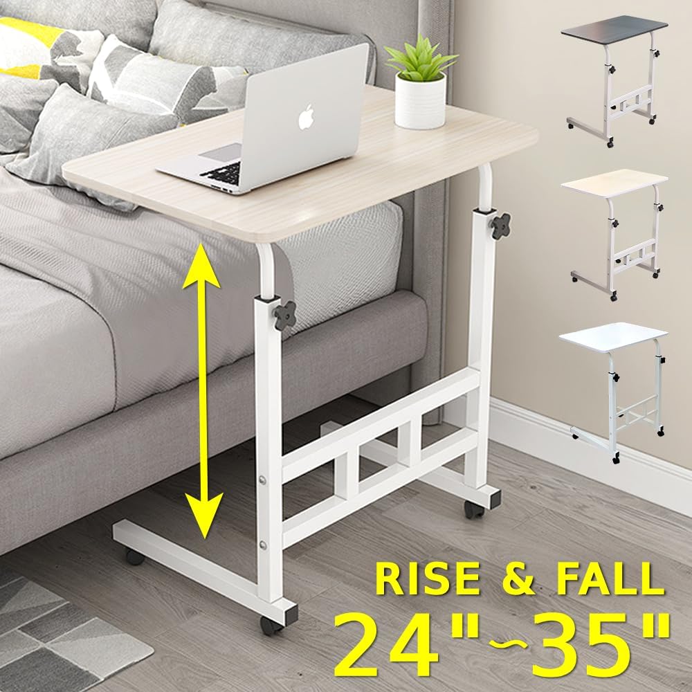 23.6" 66lbs 66 lbs Japard Small Desk on Wheels, Mobile TV Tray Table Rolling Desk for Bed Sofa, Adjustable Height Wide