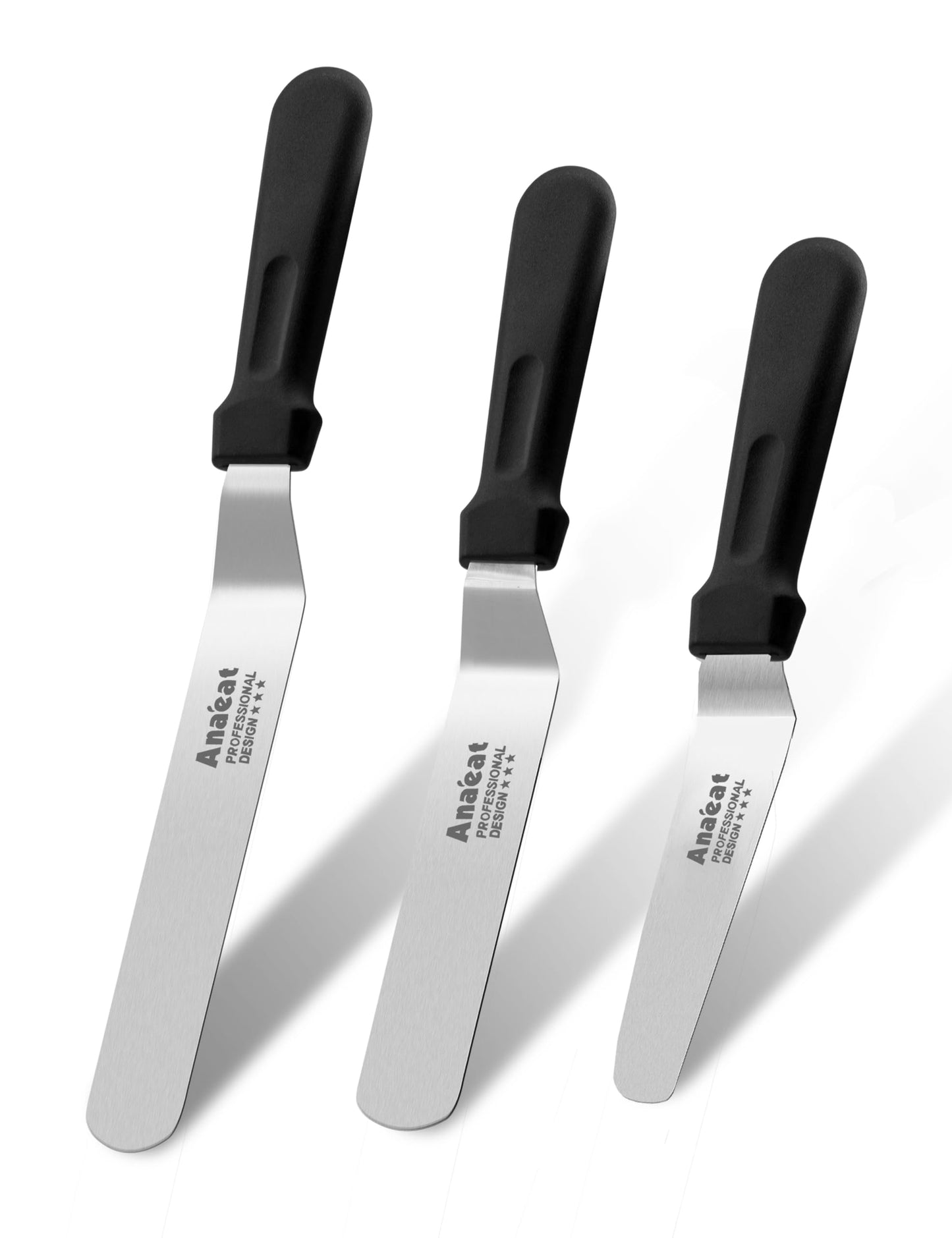 Anaeat Icing Spatulas, Set of 3 Professional Cake Angled Offset Spatula with 4", 6", 8" Stainless Steel Blades - Thickened Frosting Knife with Plastic Handle for Cake Decorating, Pastry & Baking