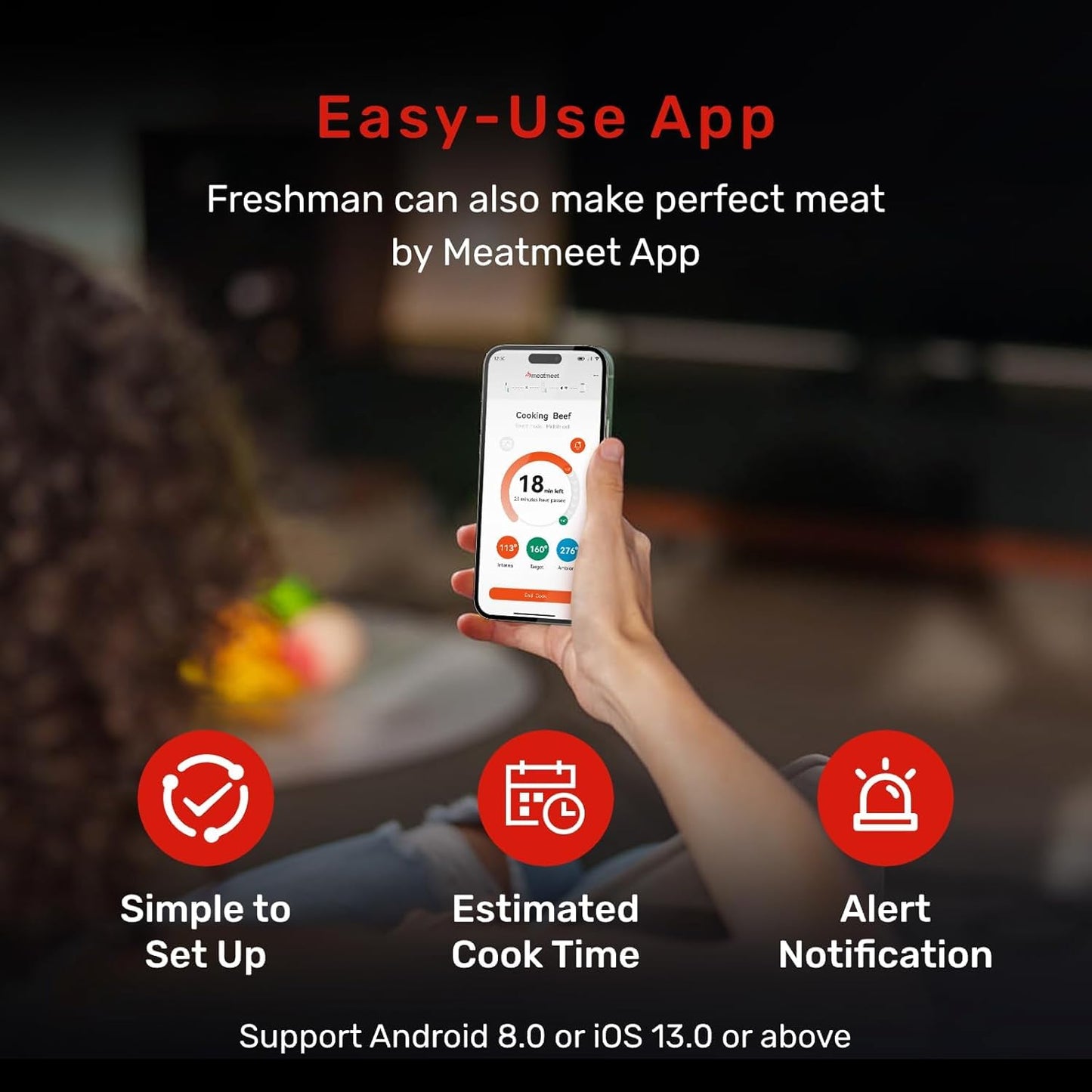 Meatmeet WiFi Wireless Meat Thermometer Digital, Bluetooth Meat Thermometer Wireless, Smart App Monitoring, IP67 Waterproof Meat Probe Thermometer for BBQ, Oven, Grill, Smoker (Pro)