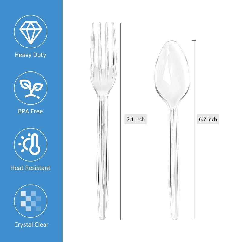 EcoDispose 100 Count Plastic Silverware, Heavy Duty Plastic 50 Forks & 50 Spoons Disposable Utensils Cutlery Set for Party Supplies