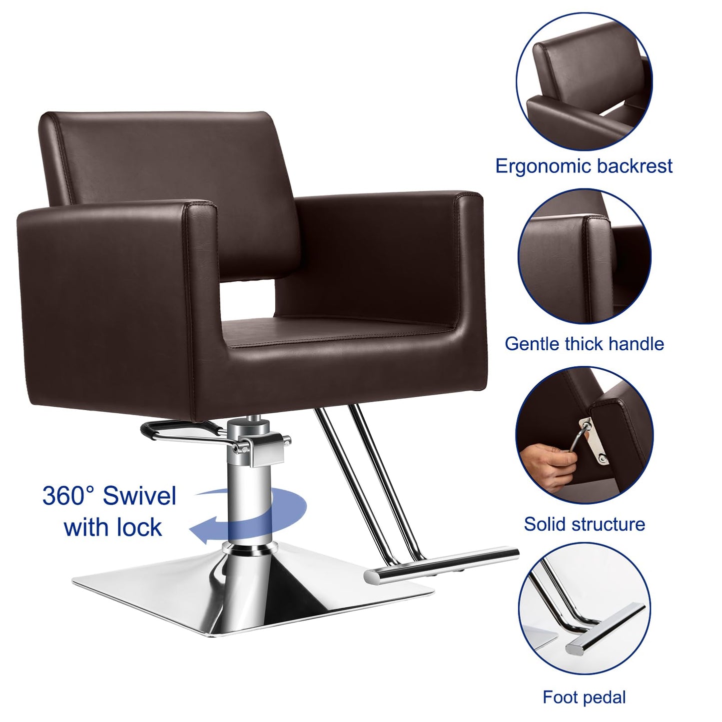 Hairdresser Barber Salon Chair,Capacity 330 Lbs - with Heavy Duty Hydraulic Pump, 360° Swivel Adjustable Spa Beauty Equipment, Hair Stylist Women Man for Barbershop,Home Hairdresser Barber (Brown)
