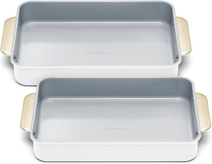 Caraway Non-Stick Ceramic Rectangle Pan Duo - 9”x13” - Naturally Slick, Non-Toxic & PTFE Free - Ideal for Brownies & Lasagnas - White